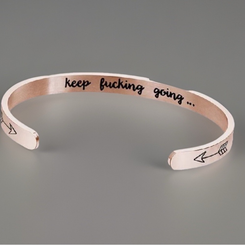 New in package keep f***ing going bravely rose gold toned